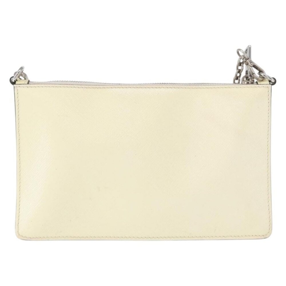 PRADA Chain Shoulder Bag Safiano leather White Silver Auth 153937 - Picture 3 of 16